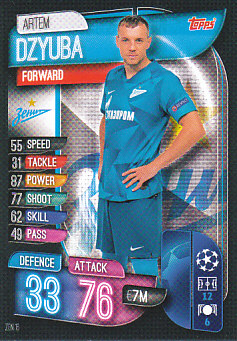 Artem Dzyuba Zenit Petersburg 2019/20 Topps Match Attax CL #ZEN16